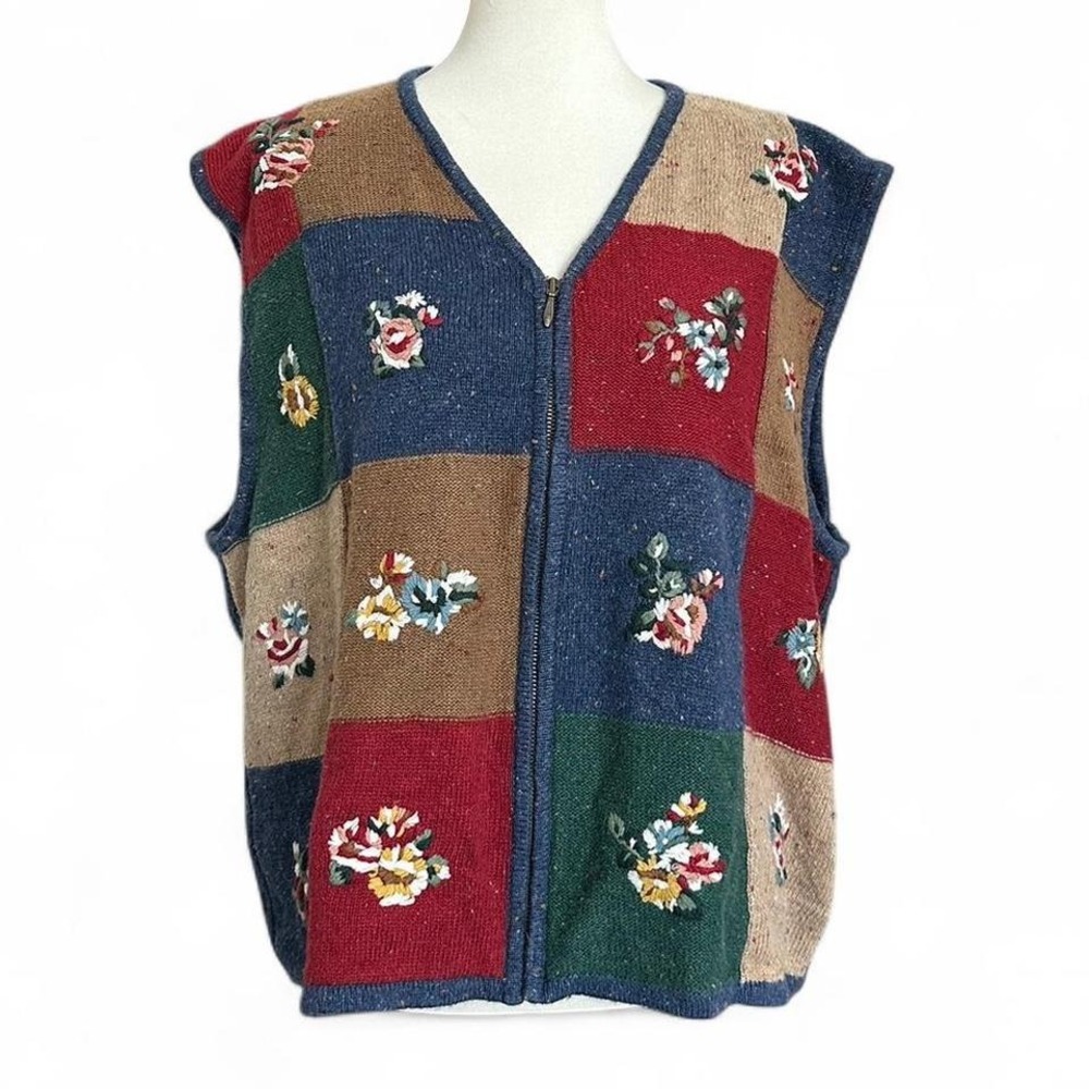 KORET vintage color block zip up sweater vest